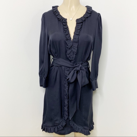 Marc By Marc Jacobs Dresses & Skirts - MARC by Marc Jacobs Navy Silk Ruffle Midi Dress 10